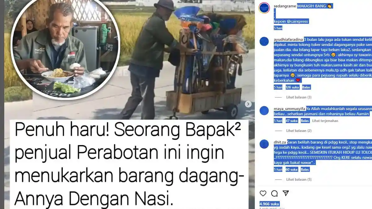 Berita Viral Pedagang Penjual Perabot Rumah Tangga  Lapar di Gresik Barter Nasi di Warung
