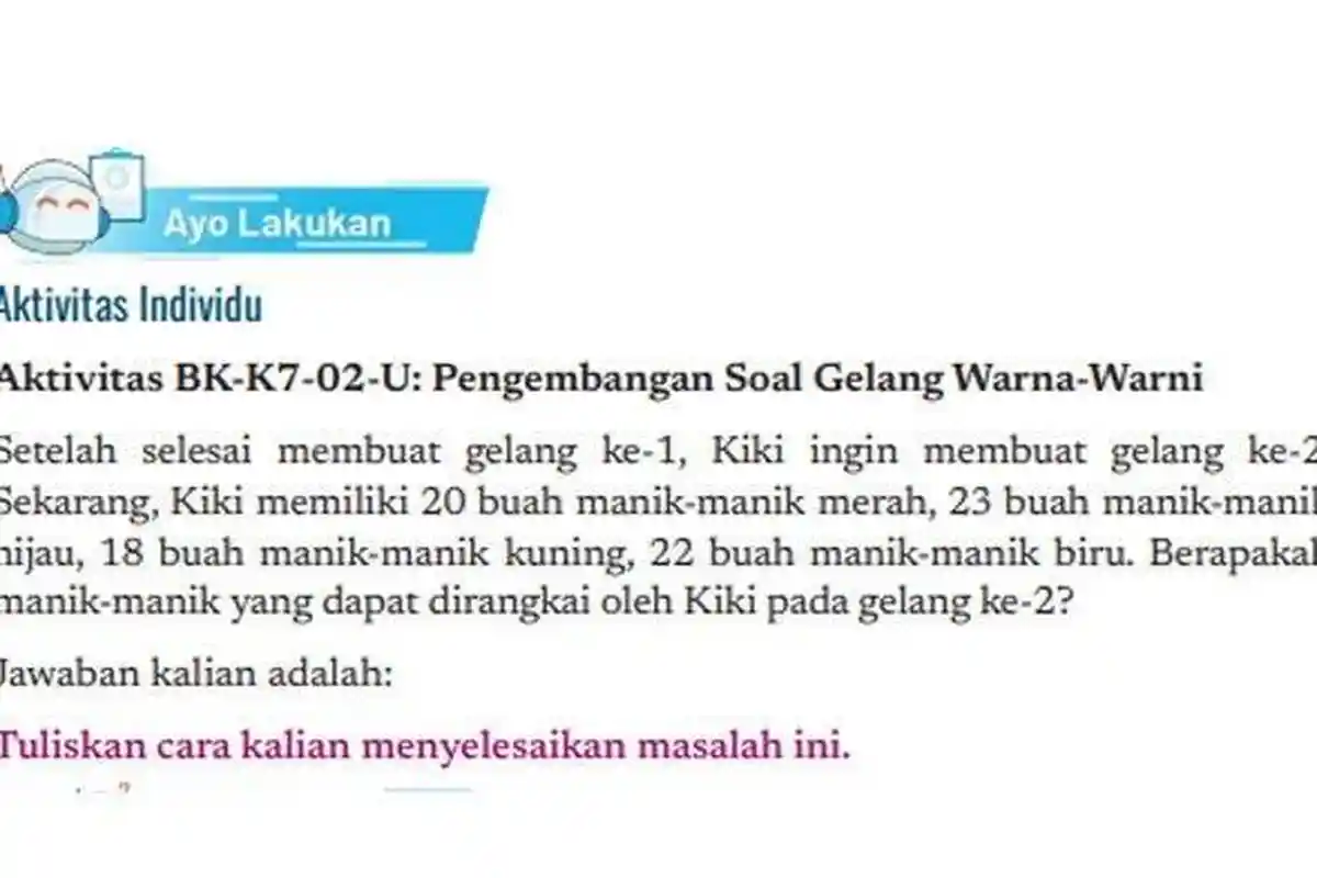 Kunci Jawaban Informatika Kelas 7 SMP/MTs Halaman 30 Kurikulum Merdeka Pengembangan Soal Manik-manik