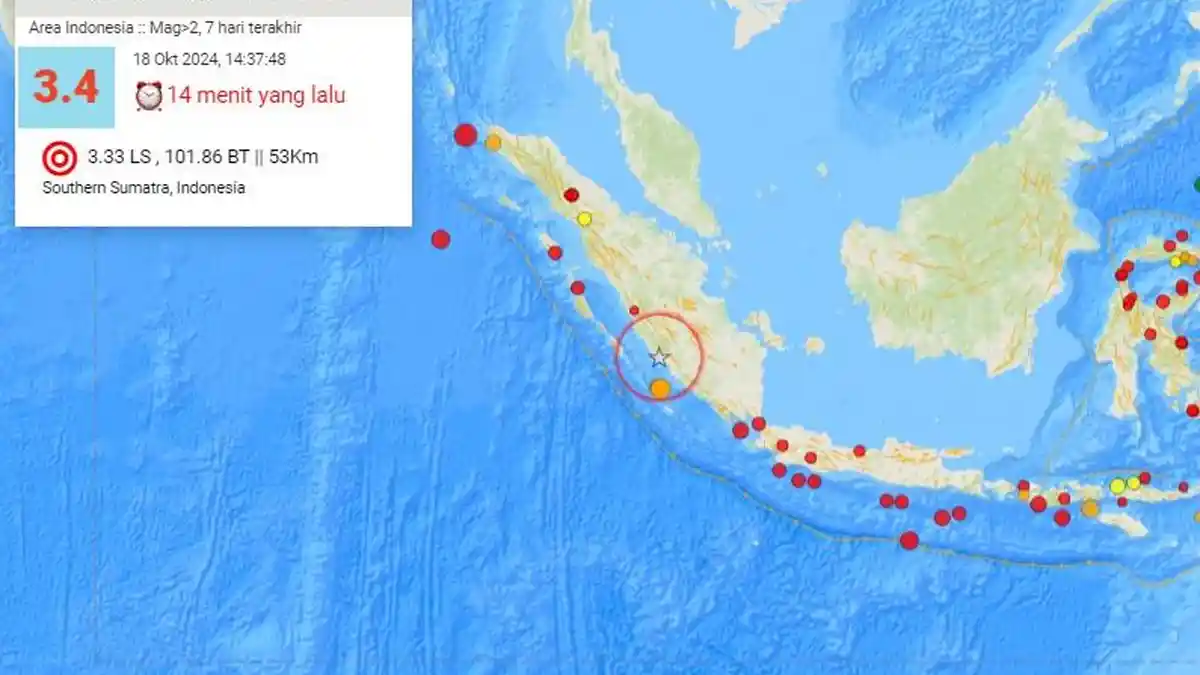 Bengkulu Baru Saja Diguncang Gempa Bumi, Info BMKG Kedalaman 53 Km