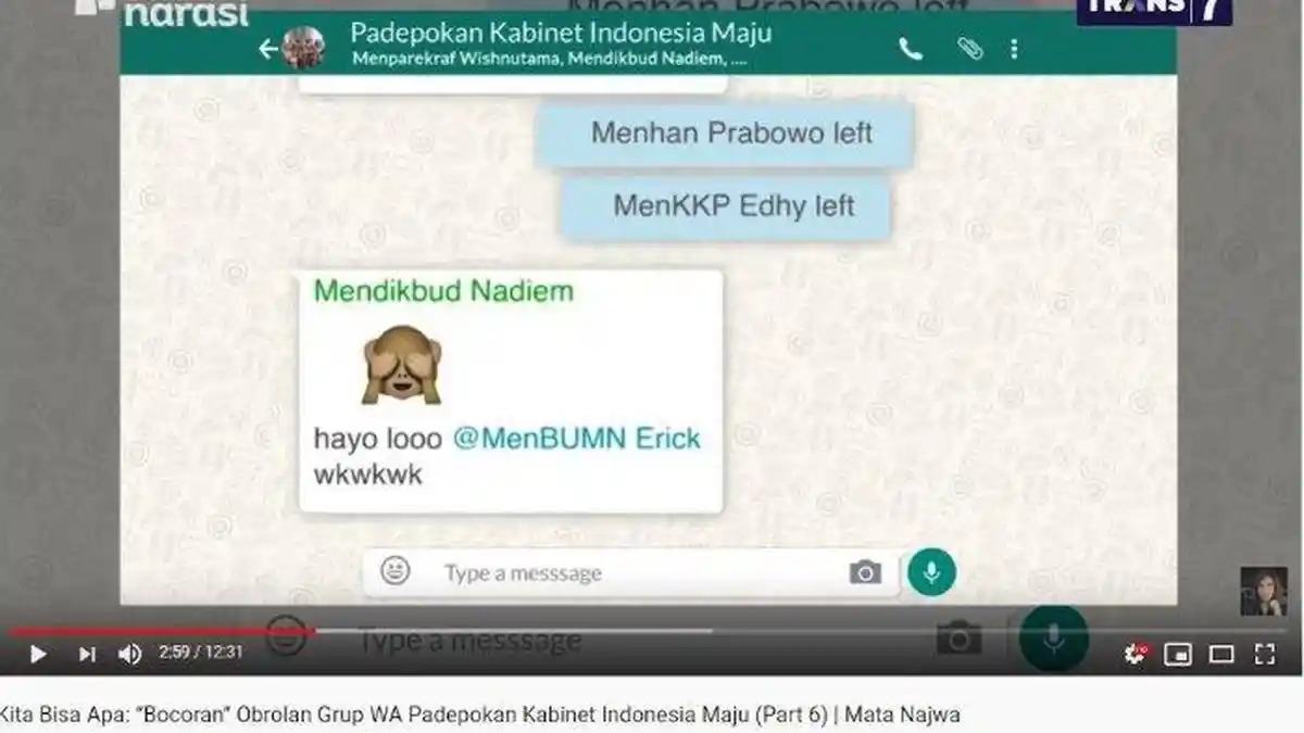 'Prabowo' Left Group WA saat Ditantang 'Erick Thohir' Datang ke Mata Najwa, Penonton Tertawa