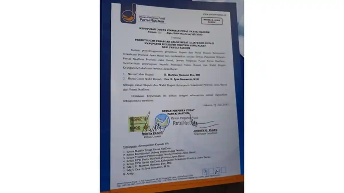 Sah! NasDem Usung Marwan-Iyos di Pilkada 2020 Kabupaten Sukabumi