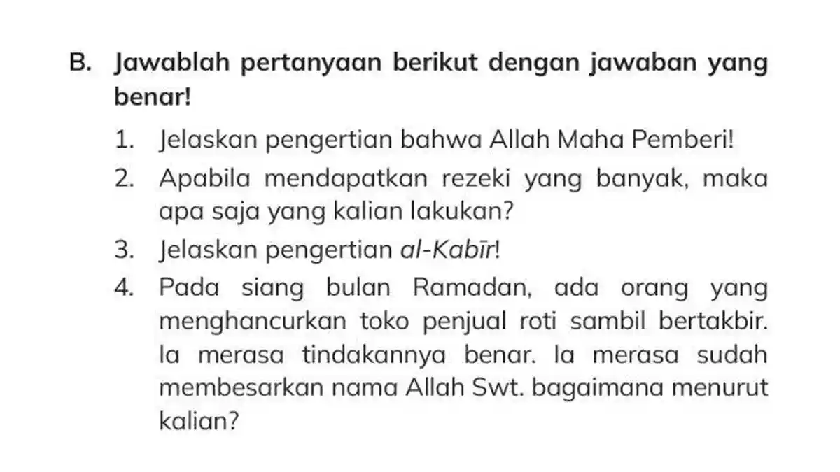 Kunci Jawaban PAI Kelas 3 Halaman 60 Kurikulum Merdeka: Jelaskan Pengertian Allah Maha Pemberi