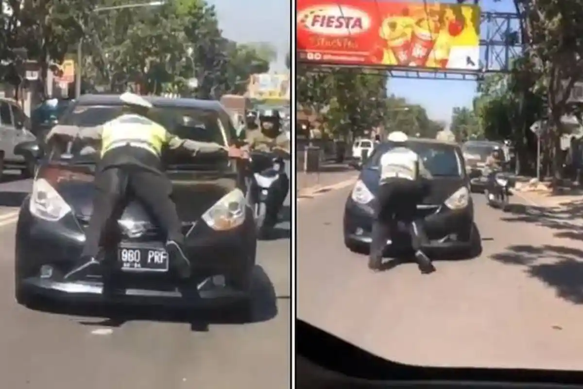 Sopir Angkot Ini Nekat Tabrak Polisi Tak Terima Diatur Saat Kemacetan, Terseret hingga LIMA Meter