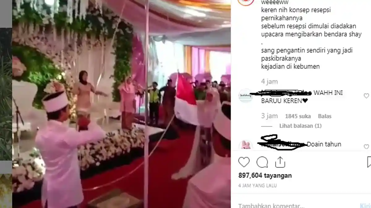 VIDEO! Pengantin Kibarkan Bendera Setelah Akad Nikah, Lagu Indonesia Raya pun Menggema