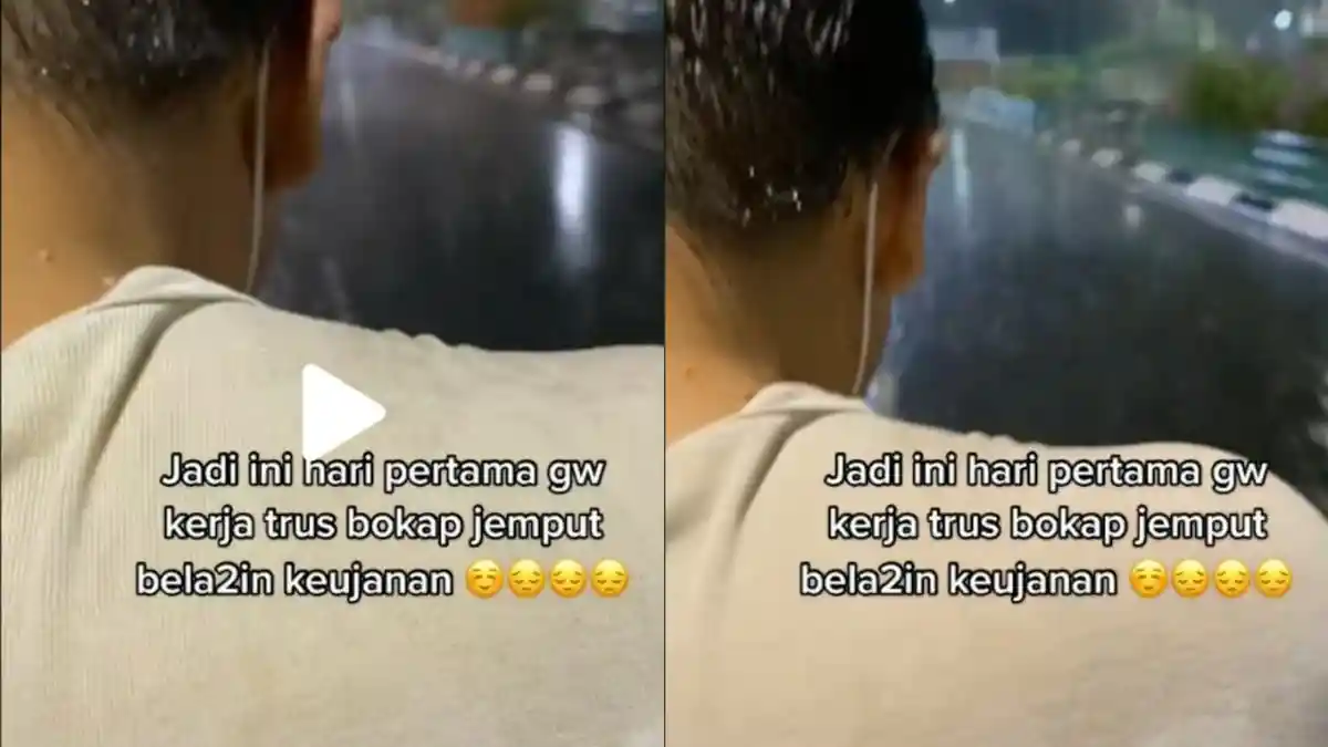 Video Viral, Aksi Ayah Rela Hujan-hujanan Jemput Putrinya di Hari Pertama Kerja, Warganet Terharu