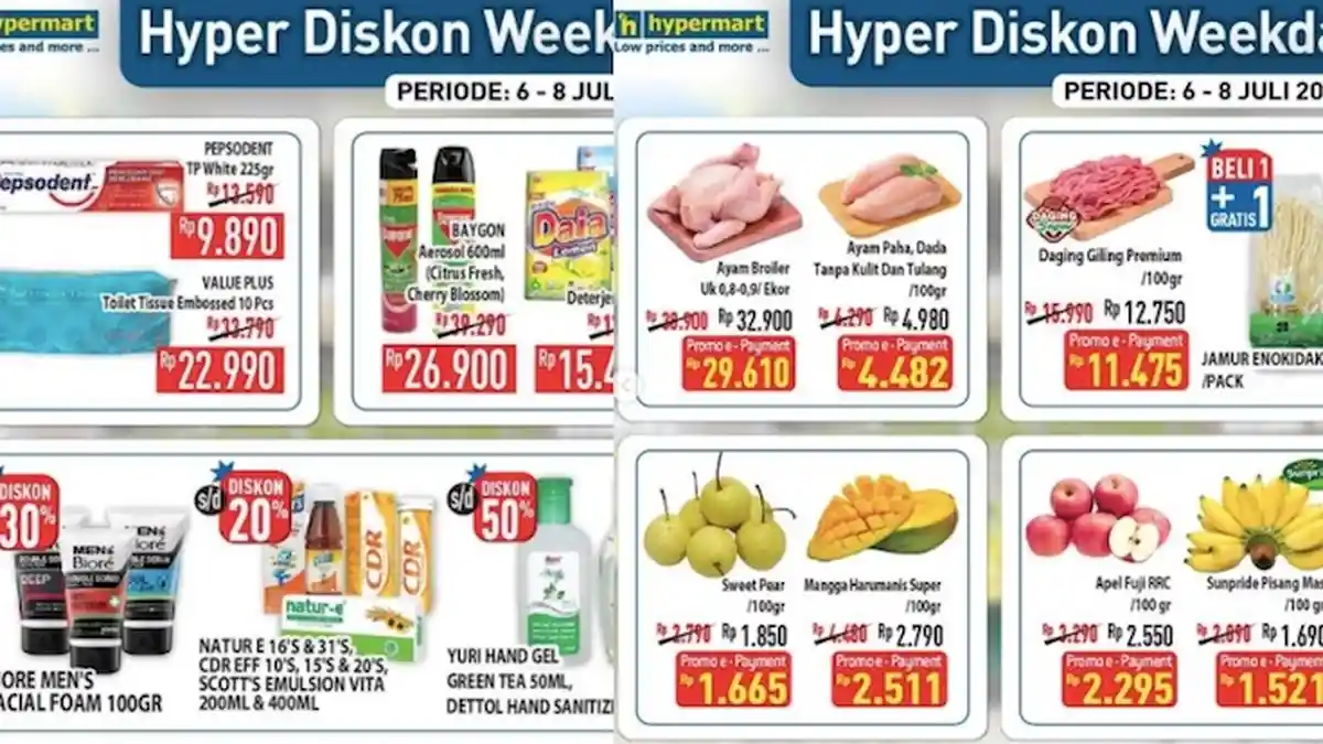 PROMO Hypermart Rabu 7 Juli Diskon Ayam, Buah Segar, Susu, Sembako Hingga Cashback