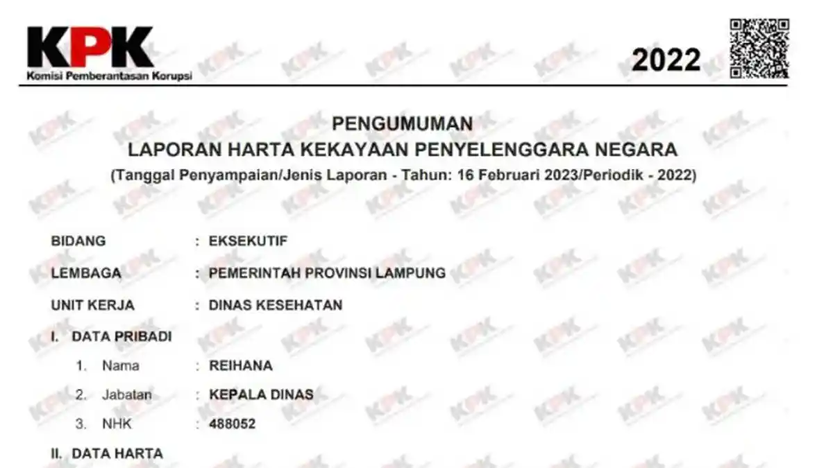 KPK Cek LHKPN Kadinkes Lampung Reihana Buntut Aksinya yang Kerap Pamer Harta
