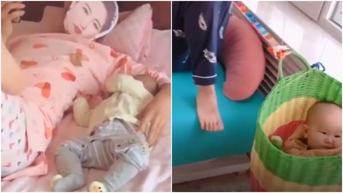 VIRAL VIDEO Ide Genius Ayah Tenangkan Bayi Menangis, Pakai Topeng & Piama Istri, Agar Bisa Main HP