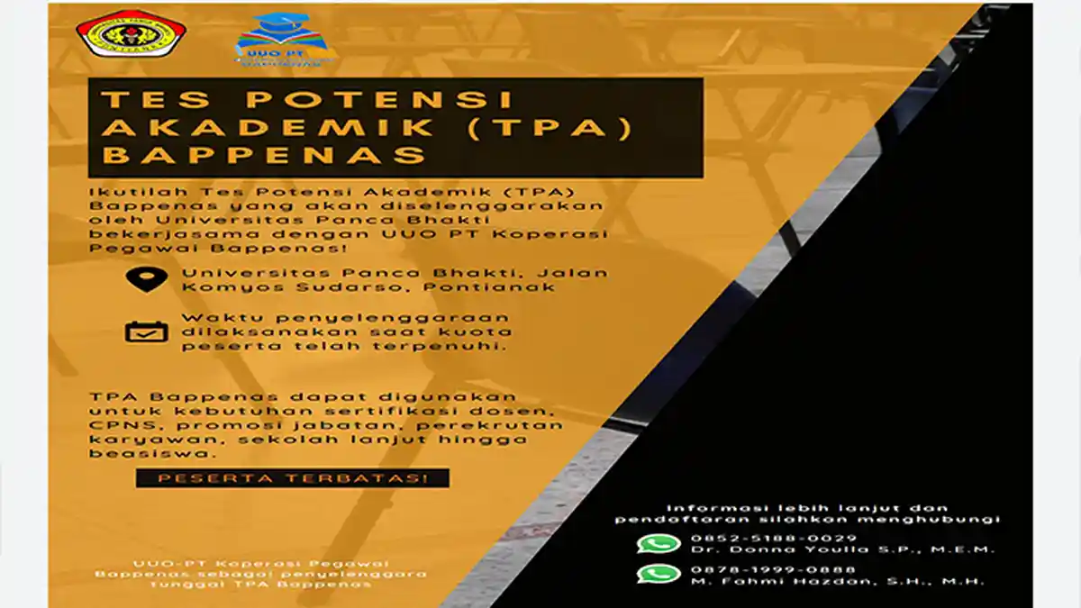 UPB Pontianak Buka Pendaftaran Tes Potensi Akademik Kerja Sama Bappenas