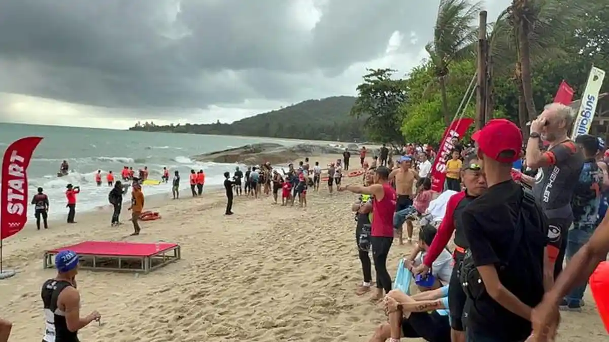 Sungailiat Triatlhon 2024, Hujan Deras Bikin Cabang Renang Ditunda