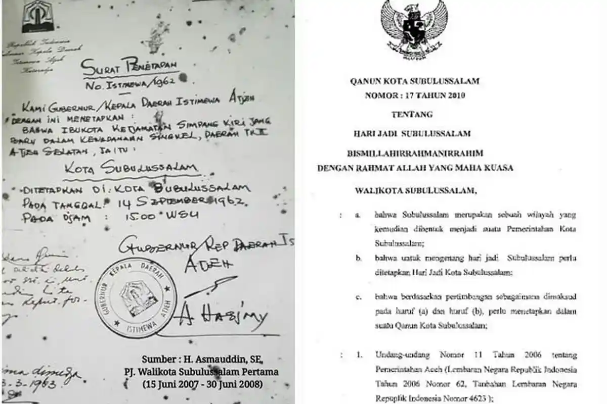 Sejarah Penetapan Subulussalam, Surat Mantan Gubernur Aceh Ali Hasyimi dan Qanun Nomor 17 Tahun 2010