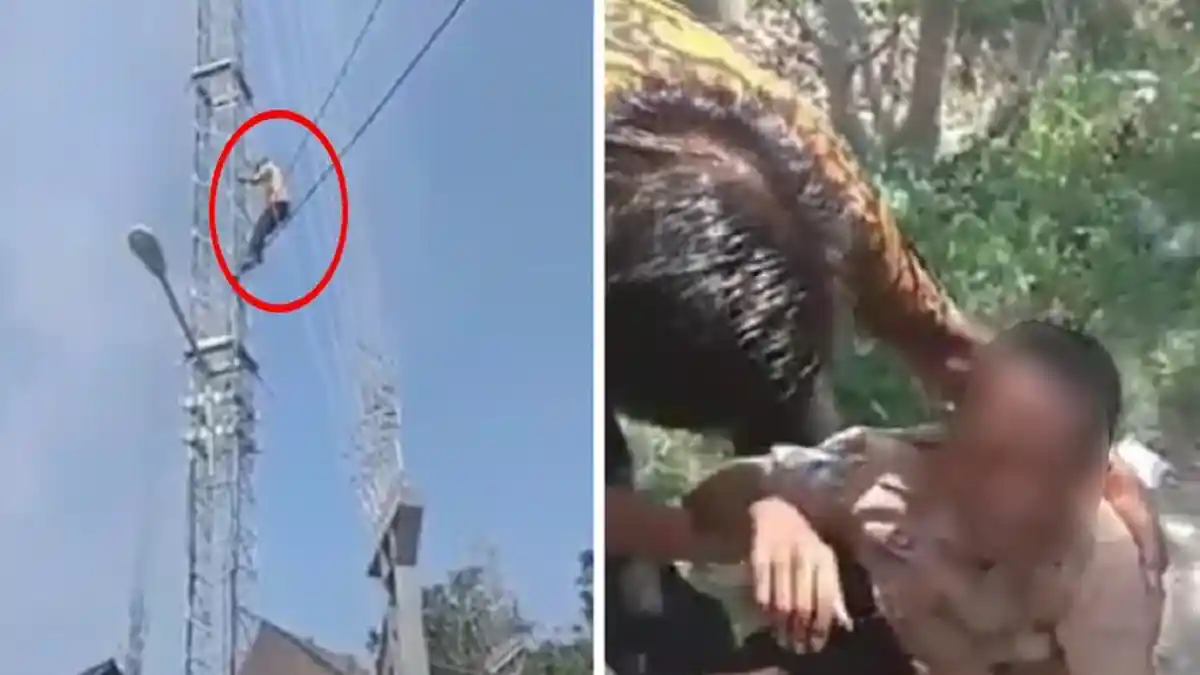 Video Viral Siswa SMP Panjat Tower Setinggi 42 Meter, Guru, Warga, Polisi dan Neneknya Minta Turun