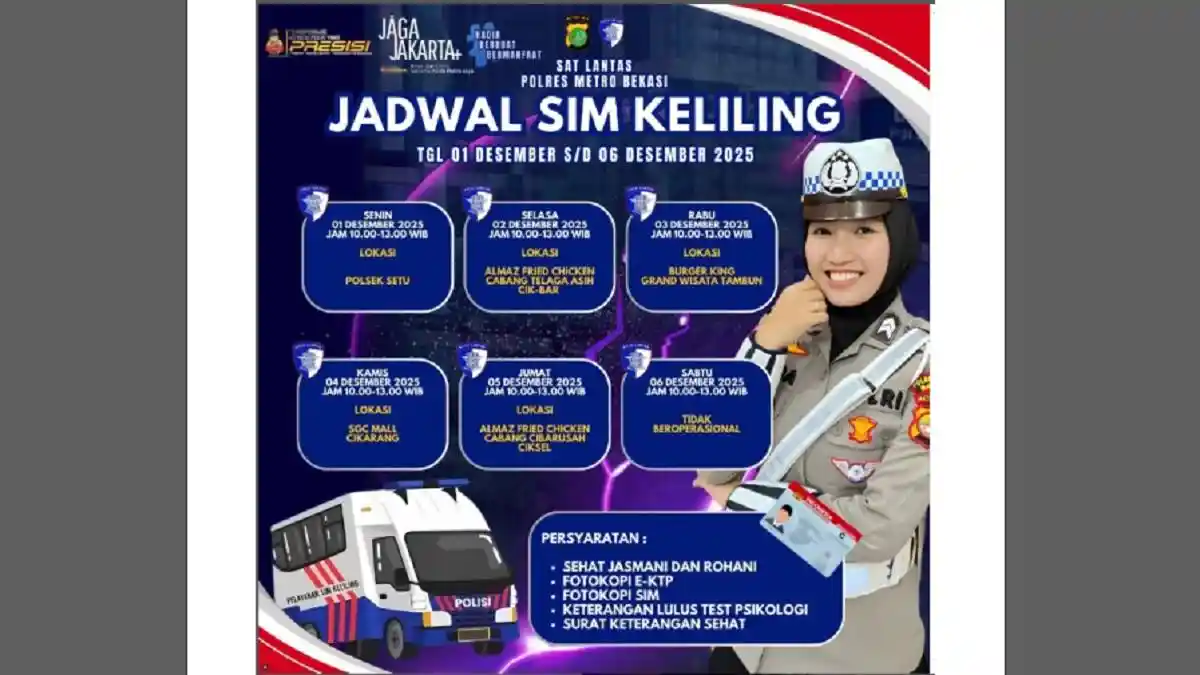 SIM Keliling Kabupaten Bekasi Jumat ini, 5 Desember 2025 di Cibarusah
