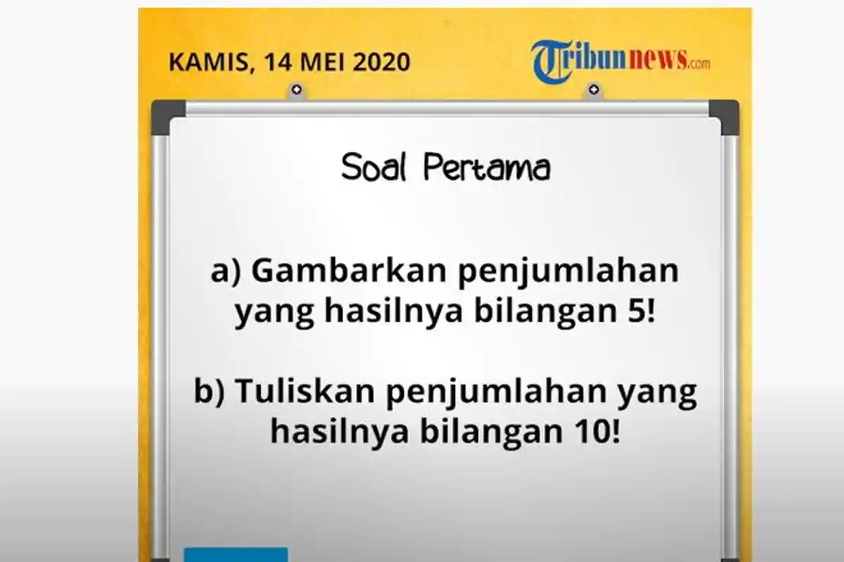 Soal dan Jawaban SD Kelas 1-3 TVRI Kamis 14 Mei 2020, Tulislah Penjumlahan yang Hasilnya Bilangan 5