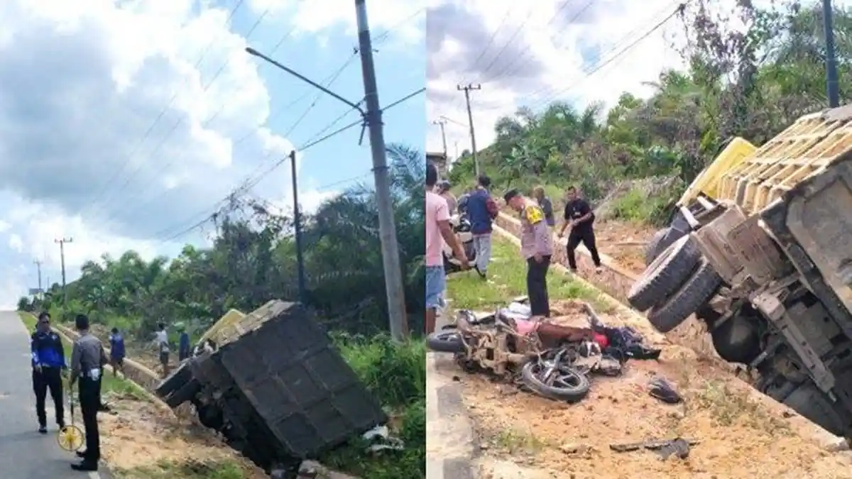 Kecelakaan Maut, 3 Orang Sekeluarga Tewas, Motor Korban Ditabrak Truk Rem Blong