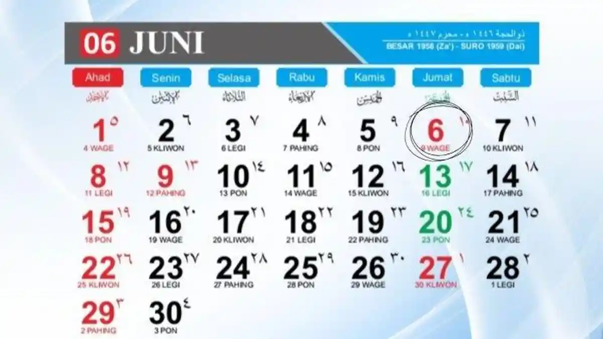 Hari Libur Nasional Kalender Juni 2025, Tanggal Merah, Long Weekend Idul Adha dan Tahun Baru Islam