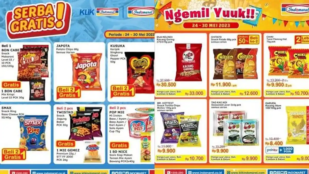 Katalog Promo Indomaret Hari ini 25 Mei 2023, Snack Beli 2 Gratis 1 dan Diskon 50 Persen Beli Kedua