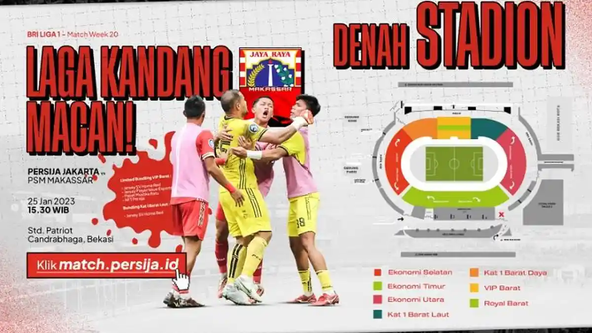 Tiket Pertandingan Persija Jakarta Vs PSM Makassar Sudah Dijual, Ini Rincian Harganya