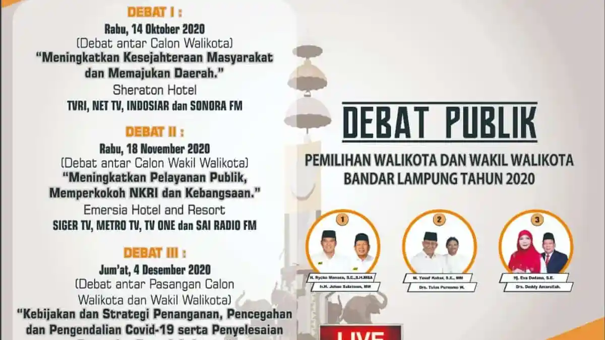 Debat Kandidat Pilkada Bandar Lampung 2020 Dimulai Pekan Depan, Disiarkan Lewat Streaming