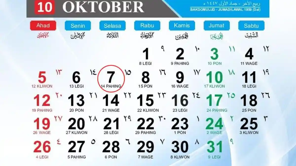 Kalender Jawa 7 Oktober 2025: Weton Selasa Pahing, Waktunya Memperbanyak Doa, Ada Apa?