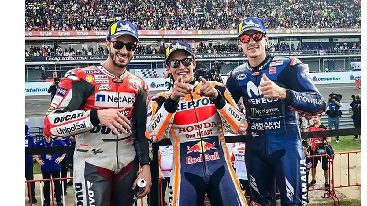 Hasil MotoGP Thailand, Marc Marquez Tercepat, Sempat Bertarung Sengit dengan Dovizioso dan Rossi