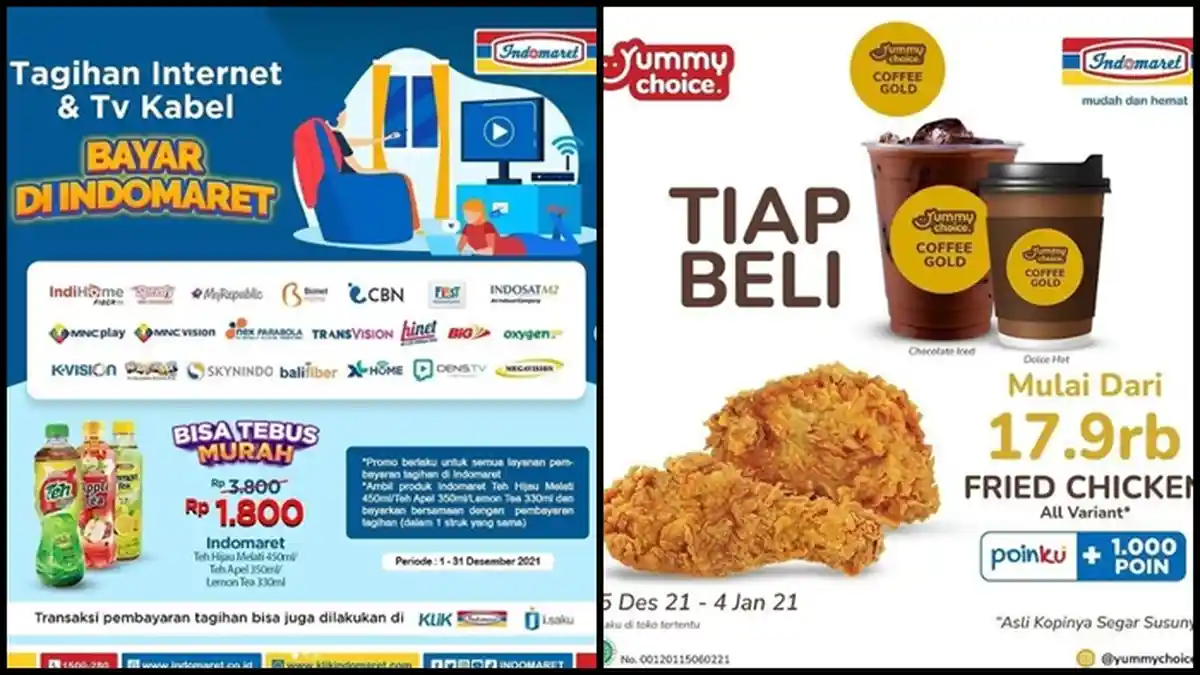 Promo Indomaret Hari ini Selasa 21 Desember 2021, Bayar Tagihan Internet Bisa Tebus Minuman Rp 1.800