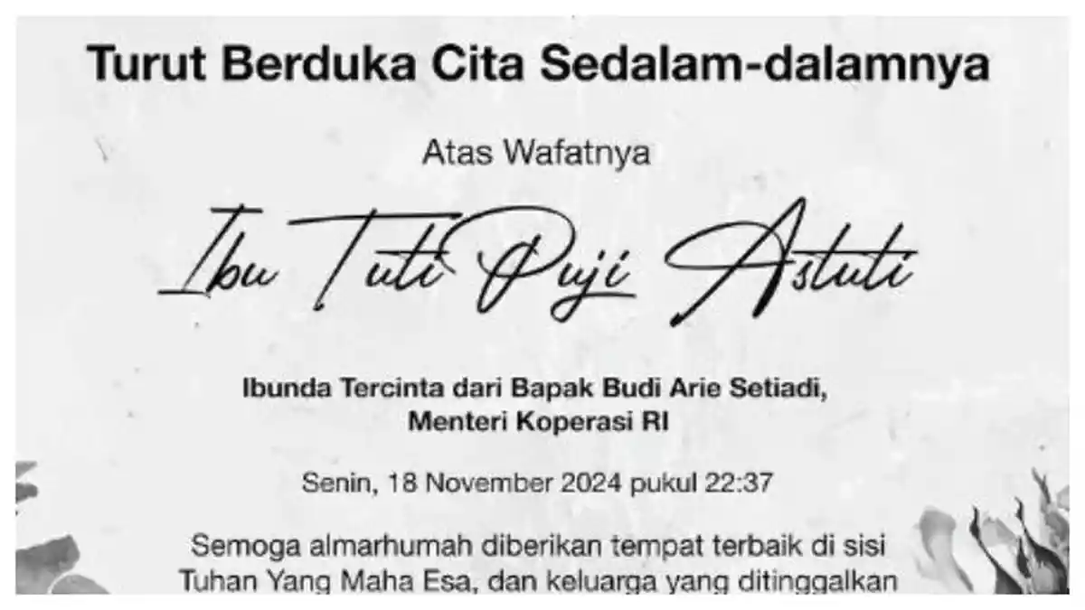Kabar Duka, Ibunda Budi Arie Setiadi Meninggal Dunia pada Usia 76 Tahun