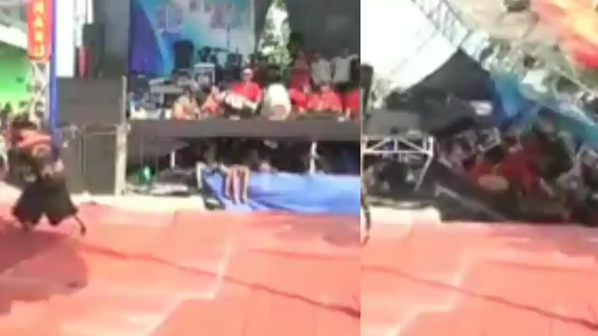 VIRAL VIDEO Detik-detik Panggung Khitanan Roboh, Warga Menjerit Tercebur Sungai, di Waru Sidoarjo?