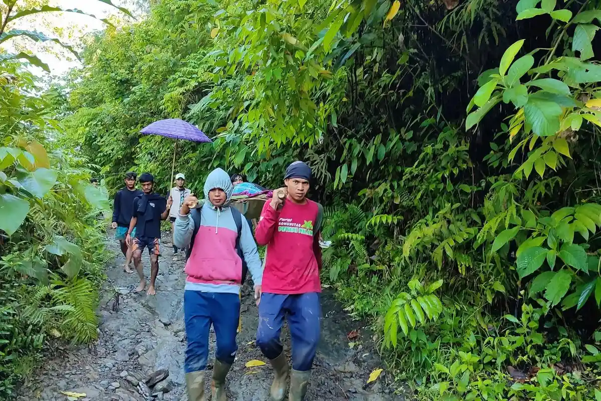 Jalan Rusak, Kepala Dusun di Desa Bela Mamuju Terpaksa Ditandu 25 Kilometer Menuju Puskesmas