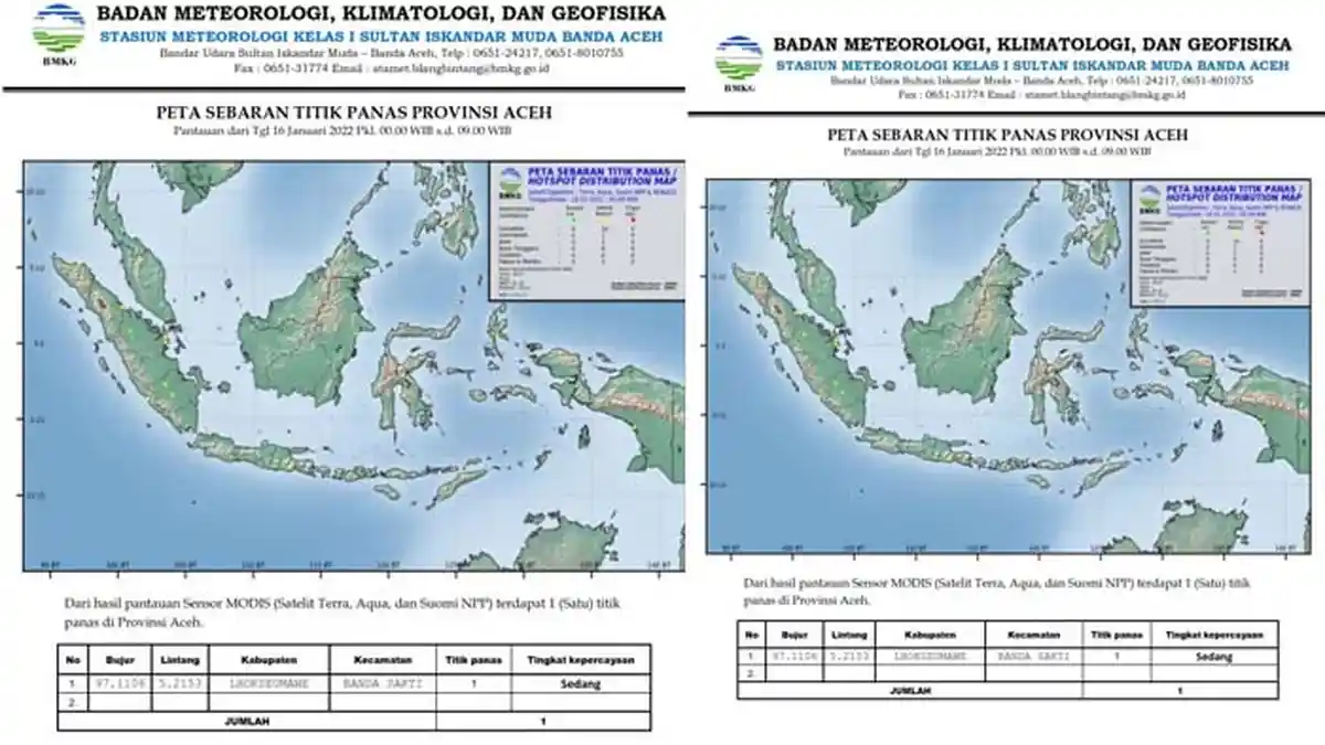 Data BMKG, Hari Ini Terpantau Satu Titik Panas di Aceh, Ini Lokasinya