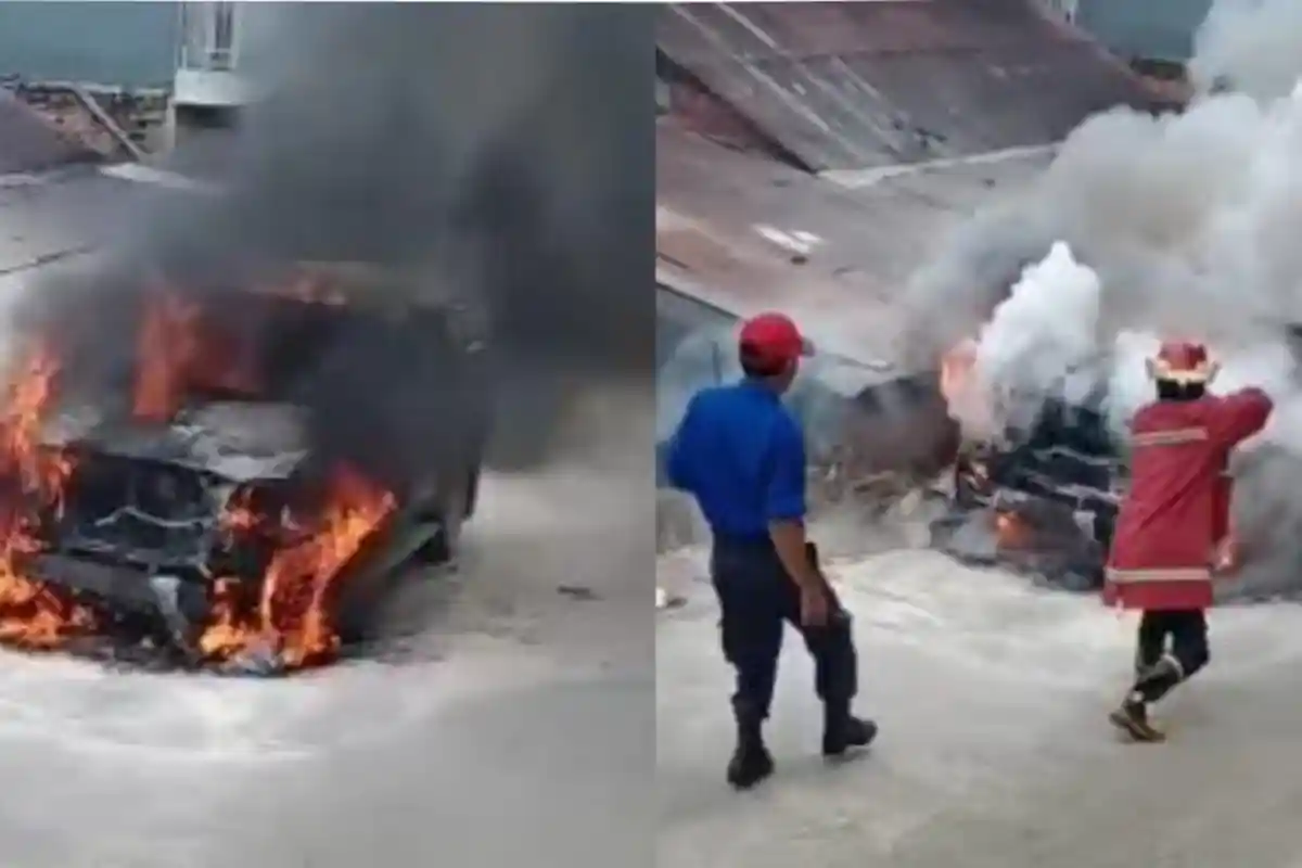 Sebuah Mobil Plat Merah Terbakar di Jl AW Syahranie Samarinda, Plat Nomor Tak Terlacak di Simpator