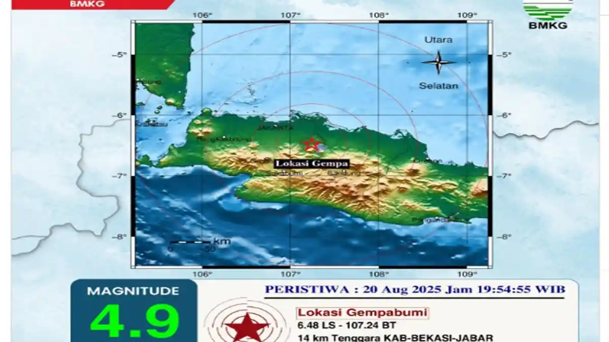 Kabupaten Bekasi Jawa Barat Diguncang Gempa Bumi Berkekuatan M 4,9 Malam Ini