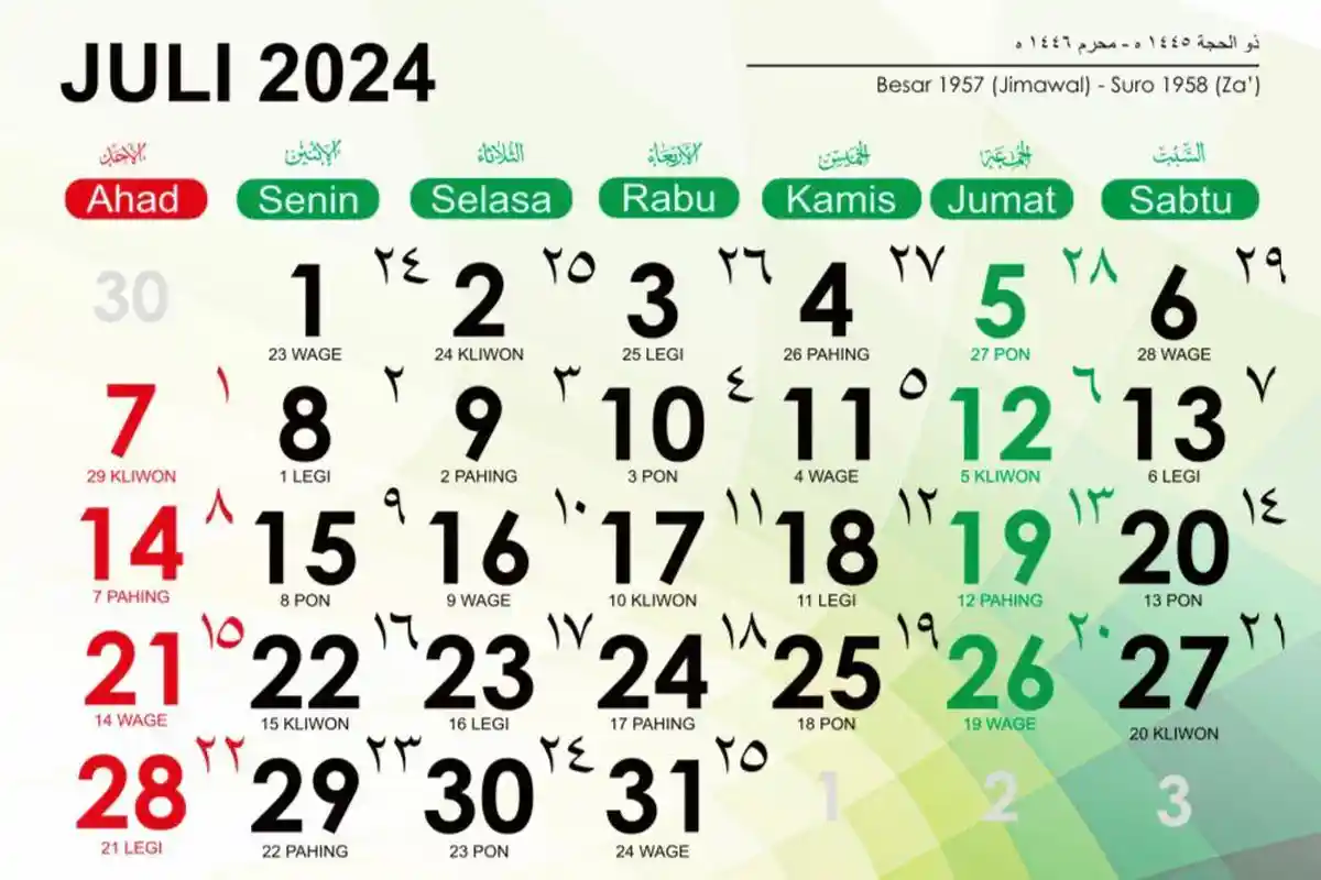 Tanggal 6 Juli Hari Sabtu Apa? Cek Penanggalan Weton Jawa di Kalender 2024 Lengkap Hitungan Neptunya