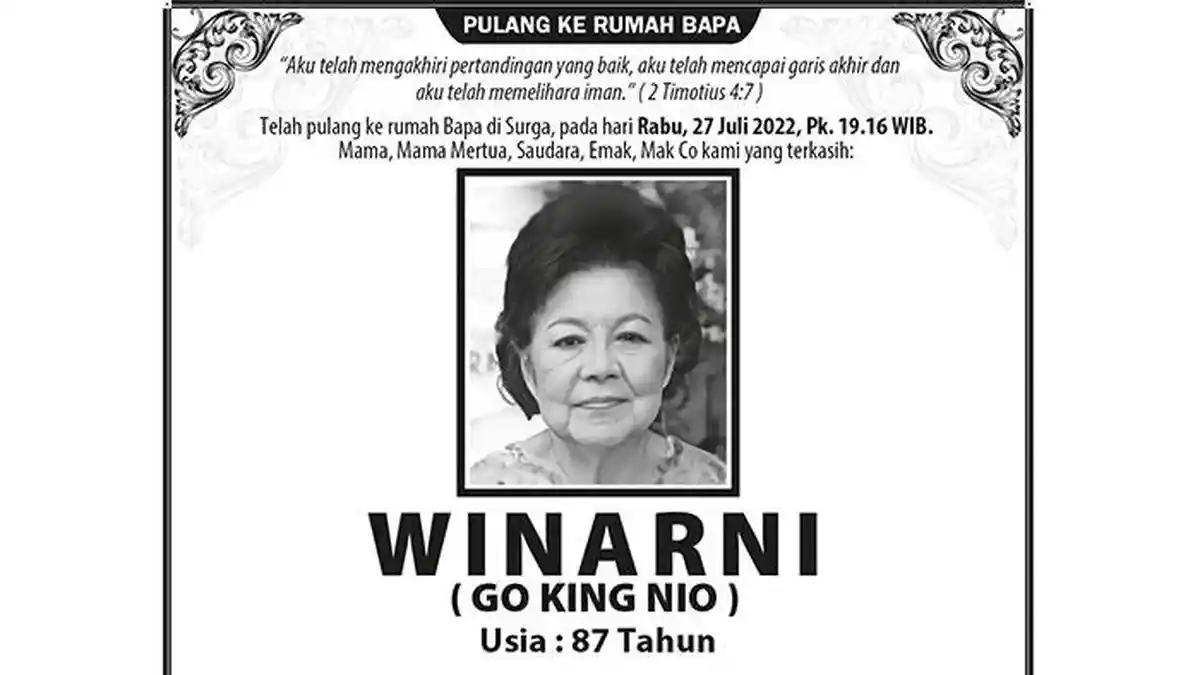 Berita Duka, Winarni (Go King Nio) Meninggal Dunia di Semarang