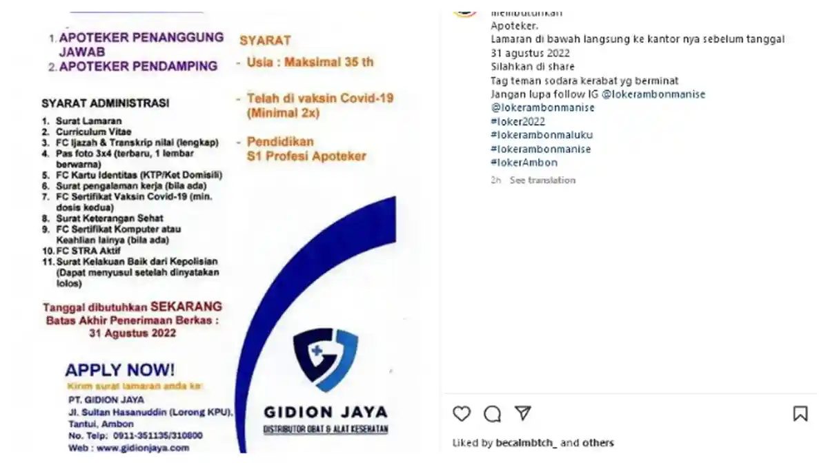 Lowongan Kerja Gidion Farma Ambon  Ditutup 3 Hari Lagi, Cek Syaratnya dan Segera Bawa Lamaran