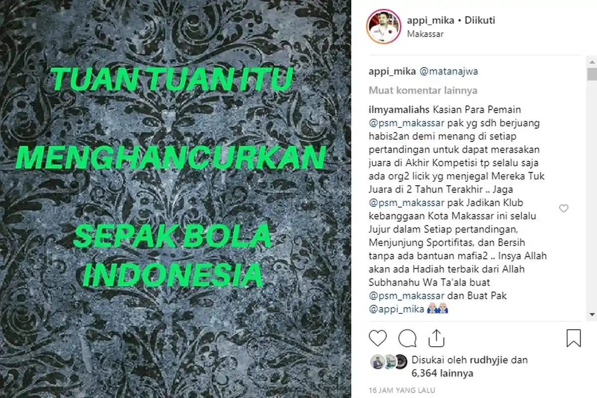 CEO PSM Makassar Tulis Status Soal Pengaturan Skor, Diserbu Komentar Suporter! Begini Komen Mereka