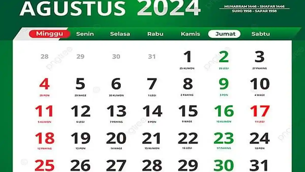 Kalender 2024 Daftar Hari Besar Nasional dan Tanggal Merah Selama Bulan Agustus