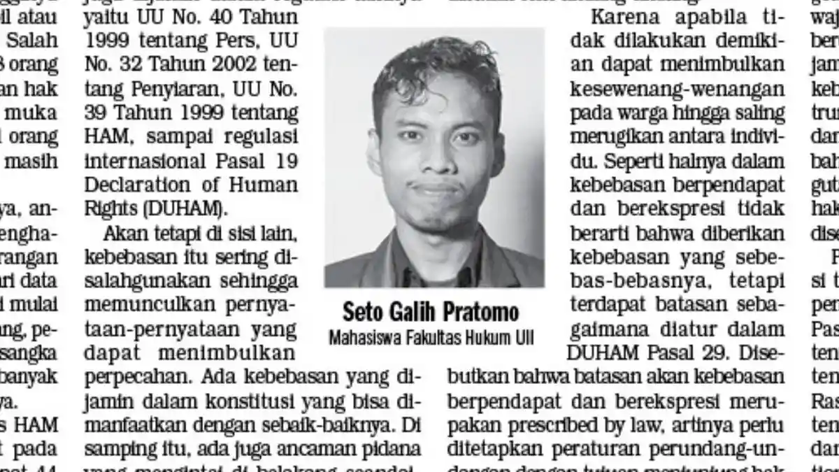 Opini Seto Galih: Kebebasan Berpendapat dan Batasannya dalam Merawat Demokrasi