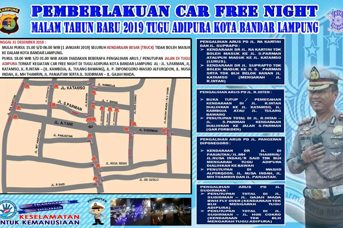 Hindari Titik Macet, Perhatikan Pengalihan Lalu Lintas pada Acara Tahun Baru di Bandar Lampung