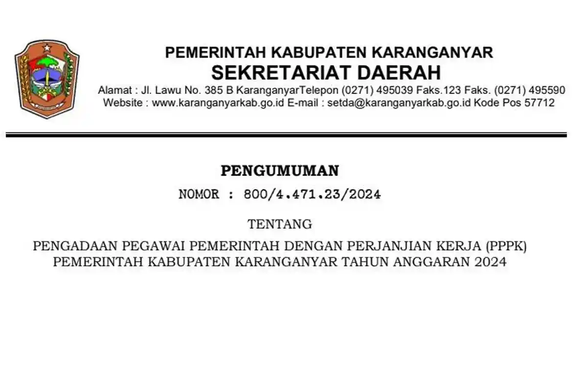Link Download PDF Rincian 319 Formasi PPPK 2024 Pemkab Karanganyar sscasn.bkn.go.id