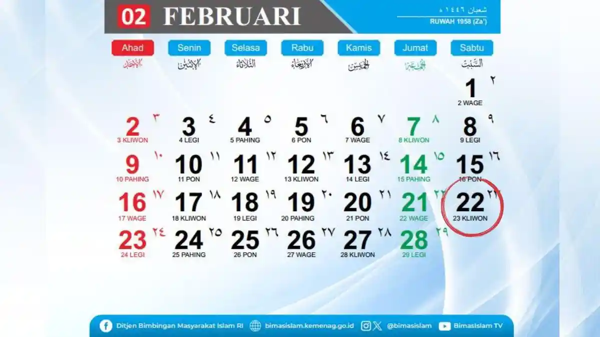 Kalender Februari 2025 : Penanggalan Jawa Weton 22 Februari, dengan ...