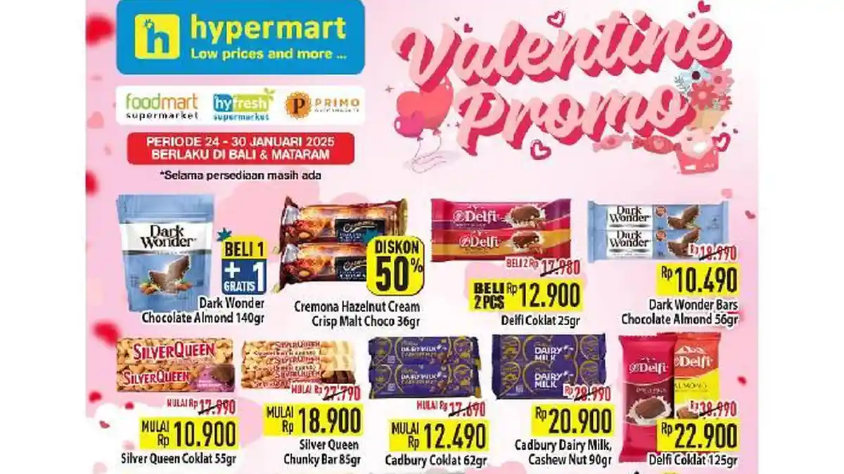 Coklat Silverqueen Harga Diskon! 2 Katalog Promo Valentine Day 2025 di Alfamart dan Hypermart Bali