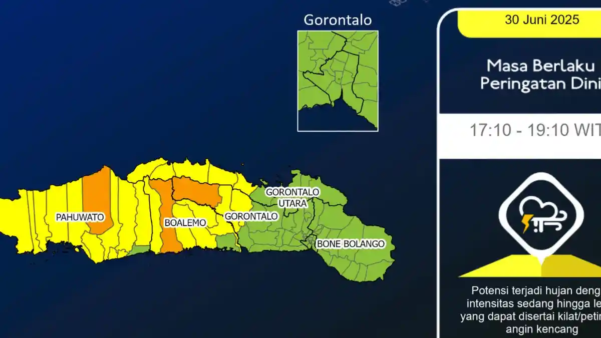 Prakiraan Cuaca Gorontalo Senin 30 Juni 2025 Besok: Info BMKG Hujan Ringan di Sejumlah Wilayah