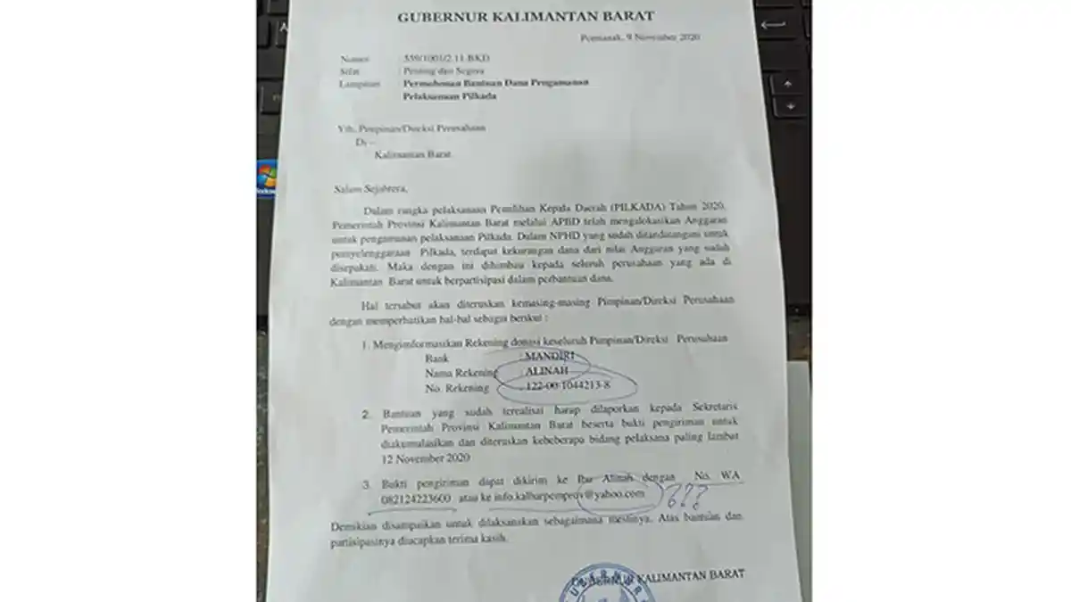 Sutarmidji Sebut Surat Permohonan Minta Bantuan Dana Pengamanan Pilkada atas Nama Dirinya Palsu