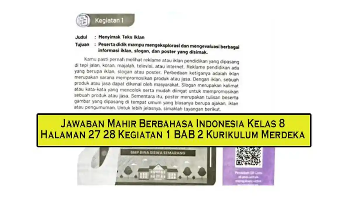 Kunci Jawaban Mahir Berbahasa Indonesia Kelas 8 Halaman 27 28 Kegiatan 1 BAB 2 Kurikulum Merdeka - Tribunpekanbaru.com