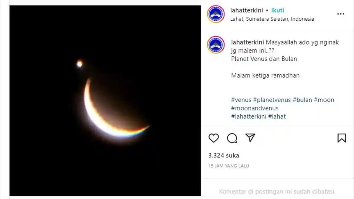 VIRAL Penampakan Indahnya Bulan dan Venus Saling Berdekatan saat Ramadan, Ini Kata BRIN