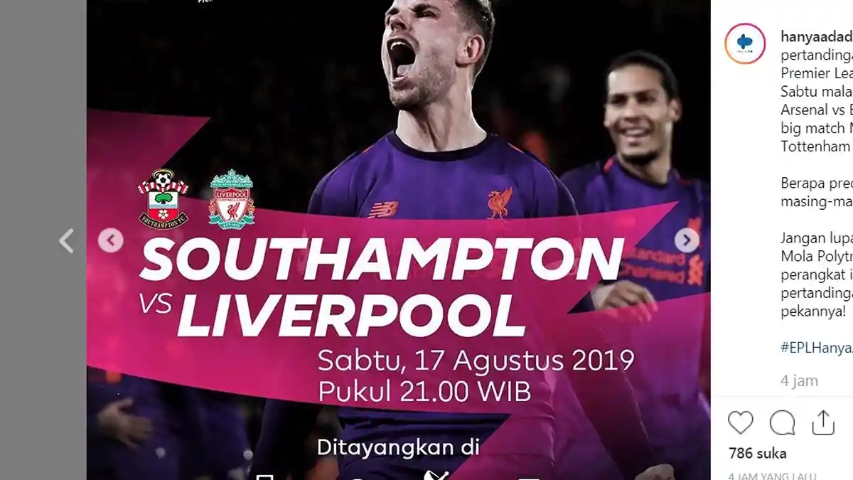 4 LINK Live TVRI Live Streaming Southampton vs Liverpool - Kick Off Pukul 21.00 WIB Nonton di Sini