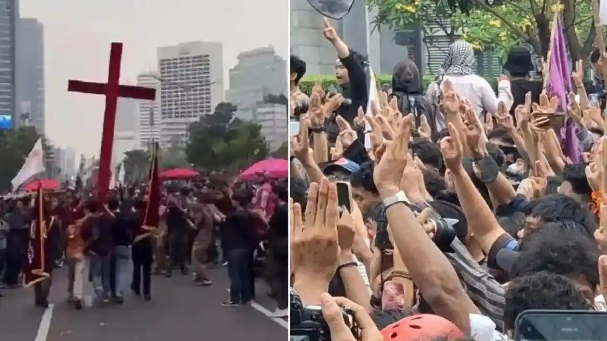 Geger Penampakan Salib Merah di Tengah Pesta Babi Aksi Demo Mahasiswa