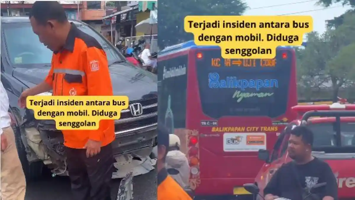 Viral Kecelakaan Mobil dan Bus Trans Balikpapan di Simpang Gunung Guntur, Bumper hingga Lepas