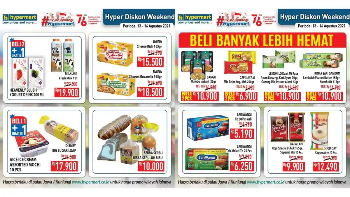 BARU! Promo Hypermart Periode 13-16 Agustus 2021, Milklife Rp 19.900, Sariwangi Teh Melatih Rp 6.250